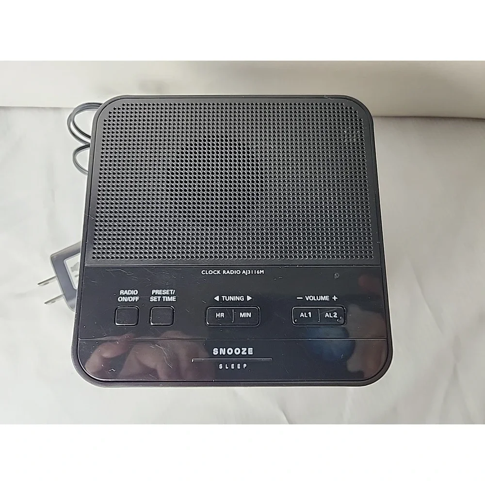 Philips‎ Digital Alarm Clock FM Radio Black AJ3116M/37 Works! Battery Back Up